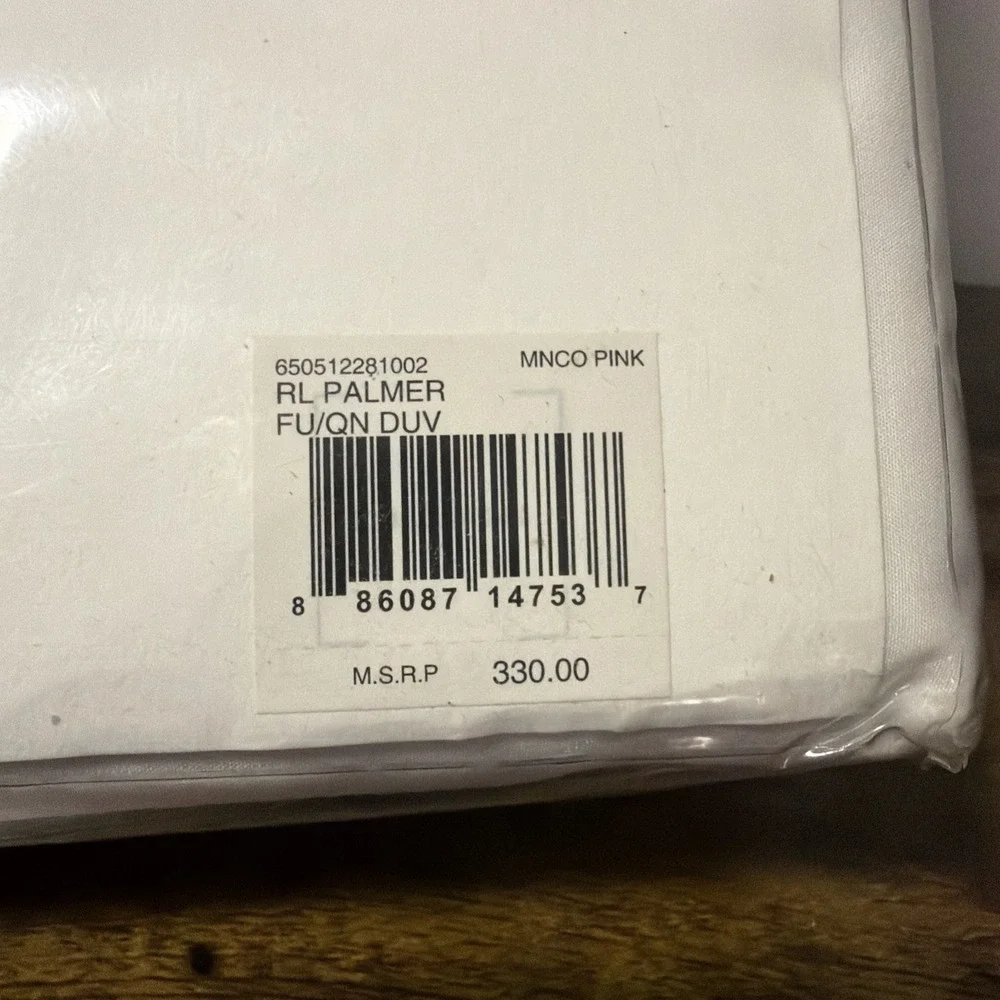 NEW Ralph Lauren Palmer Percale Full/Queen Duvet Cover, 100% Cotton White & Pink